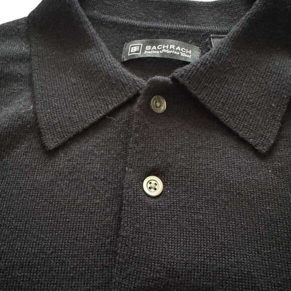 Bachrach 100% Merino Wool Mens Sweater Sz M Med Black 1/4 button Thin Preppy - Picture 4 of 10
